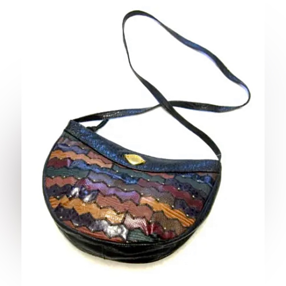 Vintage Via Moda Patchwork Black Purse Zig Zag Handbag Shoulderbag